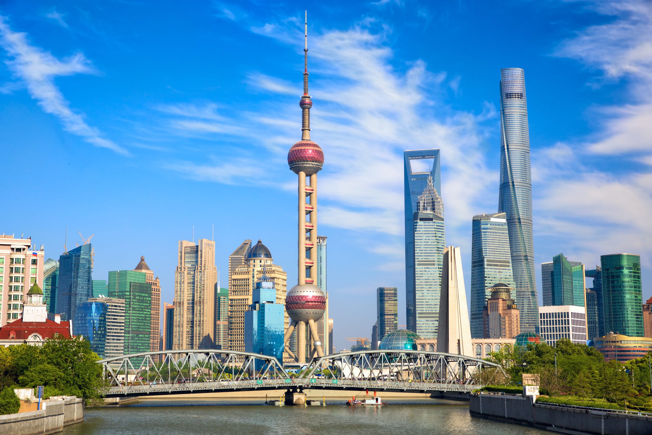 Shanghai,Skyline,With,Historical,Waibaidu,Bridge,,China